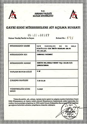 Gıda Üretim Açıklama Belgesi